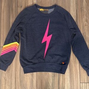 Aviator Nation Navy Sweatshirt with Pink Lightning Bolt